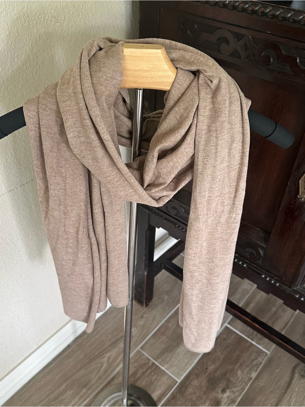 J. Jill Neutral Taupe Lightweight Knit Scarf Cotton Blend 20x86 inches long